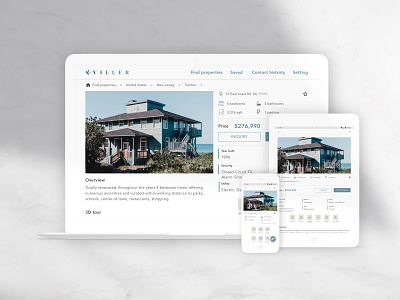 VILLER - Property app - blue branding home landingpage minimal property responsive design ui ui design