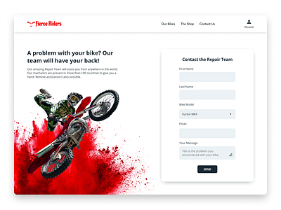 Daily UI #028 - Contact Us branding daily ui dailyui motorbike red redesign webdesign
