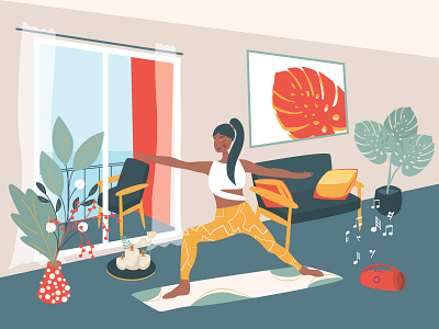 Yoga at my Home adobe art beauty branding card design empowering girl greeting home illustration practice ui vector woman yoga