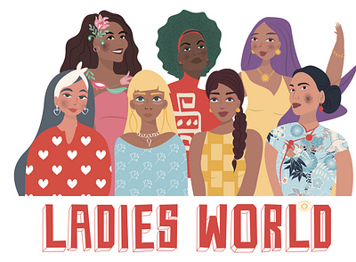 Ladies World art beauty card design empower greeting illustration ladies powerful vector woman