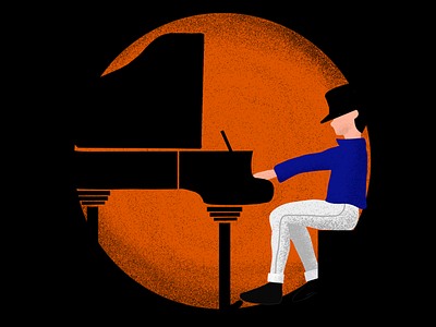 Piano man black character flat grand illustration jackson man michael orange piano pose procreate stippling stippling brush