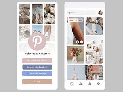 Pinterest App Redesign app clean design form instagram interface login media minimal mobile photo photos pinterest profile search social stories ui ui ux ux