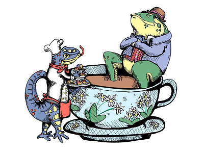 Green Tea animals bakery frog illustration nursery original art tea