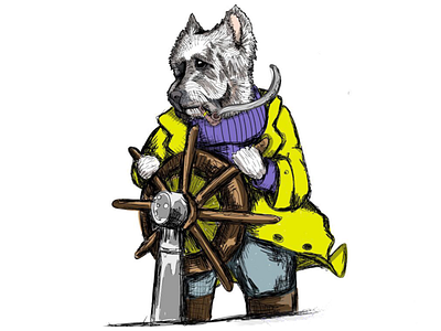Terrier Seafarer animal crosshatching design dog drawing illustration illustrator
