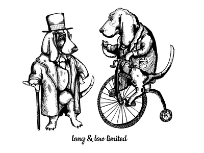 My two pups animals bicycle crosshatching dogs drawing illustration illustrator logo original art retro