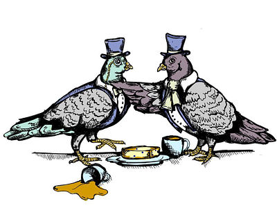 Two Birds, One Scone animal animals baking birds design illustration illustrator pastry pigeon puns