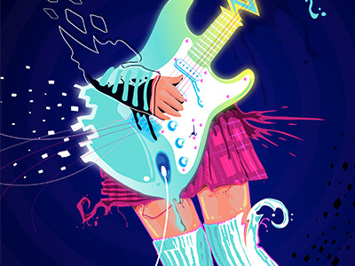 Guitar Girl guitar neon vector