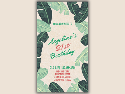 Birthday Invitation Card art badge birthday card flat illustration graphic design illustration invitation leaves logo tropical typography