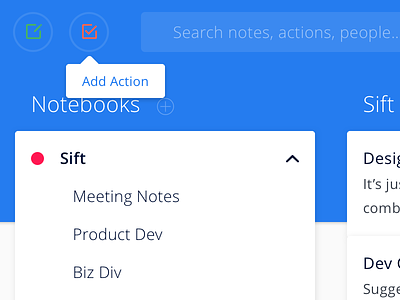 Action Notes get things done gtd interface note taking notes task management todo ui web app dashboard