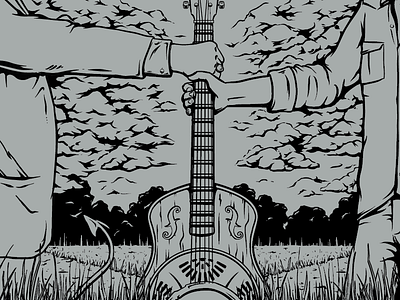 New Blues Poster in Progress blues clouds commission design devil festival gig poster guitar illustration key line screenprint wip