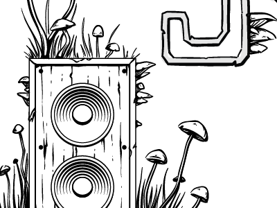 Super Secret Project #1 2015 amplifier cintiq fungus grass illustration keyline mushrooms rustic speaker wood