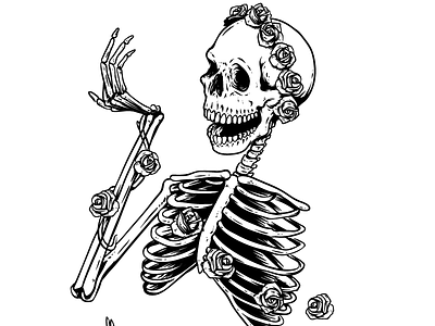 Grateful Dead Tribute Band Gig Poster black bones death flowers grateful dead illustration keyline roses skeleton skull white work in progress