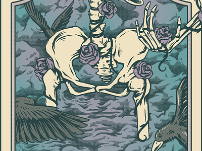 Grateful Dead Tribute Band Gig Poster 4 bones clouds gig poster gradients grateful dead halftones illustration ravens roses skeleton smoke work in progress