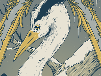 almost finished frame gigposter heron illustration screenprint wip