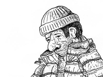 DIY Puffy Coat character illustration pen and ink sketch