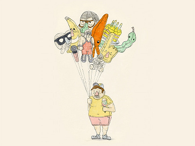 Spoiled. balloon doodle drawing fat kid illustration