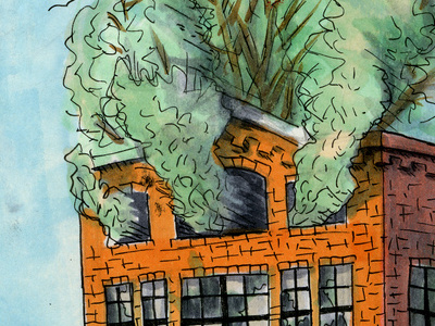 Green Building. chicago doodle drawing illustration ink marker pen