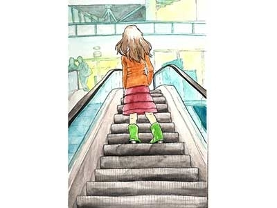 Escalator child escalator illustration watercolor