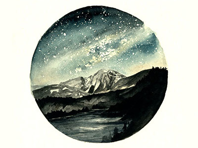 Milky Way galaxy illustration landscape watercolor