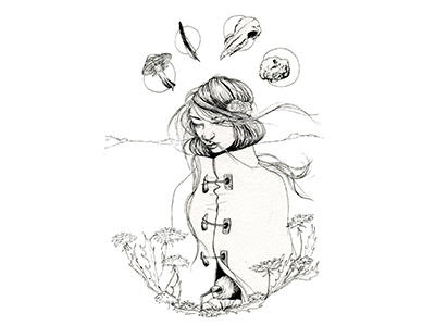 Forager desert drawing foraging gathering girl hair illustration line micron pen