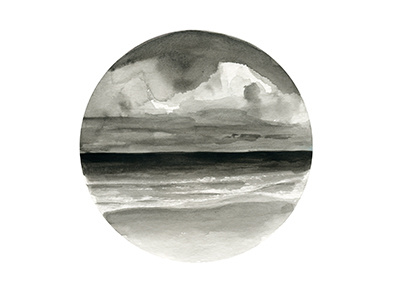 Grey Sea beach black bw clouds gouache grey illustration ocean sea white