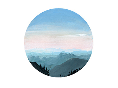 Morning circle gouache illustration landscape mountains nature outside painting trees