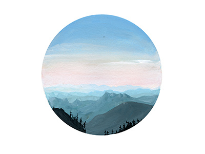 Morning illustration painting gouache circle mountains trees landscape outside nature