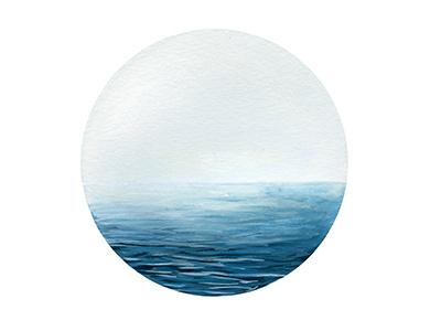 Pale Ocean illustration painting gouache ocean sea water mist nature landscape design circle