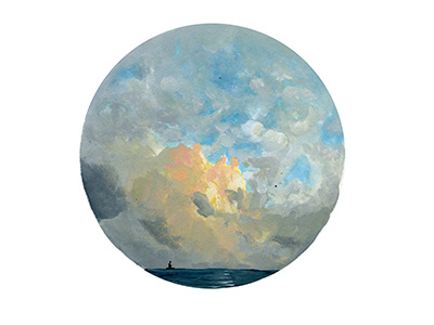 Ocean Boat illustration painting gouache sky clouds landscape ocean sea boat nature