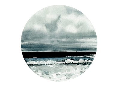 Ocean Storm illustration gouache landscape nature ocean sea storm clouds rain tidal surf travel