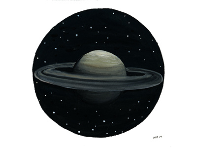 Saturn cosmos dark gouache illustration outer planet saturn space stars void