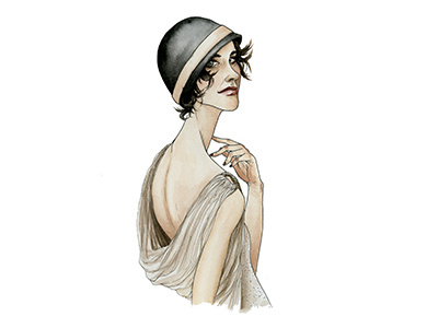 Mayfair 20s character illustration watercolor