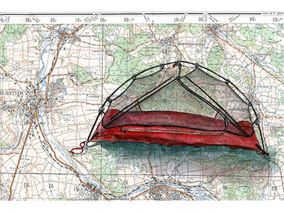 Tent nature travel adventure camping outdoors tent map illustration watercolor