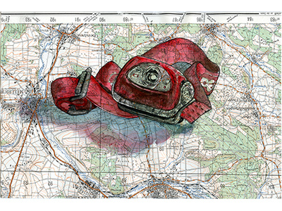 Headlamp explore nature map camping camp adventure outdoors petzl headlamp watercolor illustration