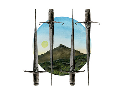 IIII Of Swords cards deck four mountains swords tarot watercolor