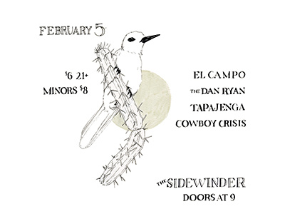 Tapajenga band bird cactus drawn event flier gig hand music poster show