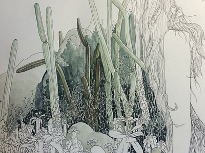 Jungle Beach WIP botanical cactus flora hair jungle landscape nature plants tropical watercolor