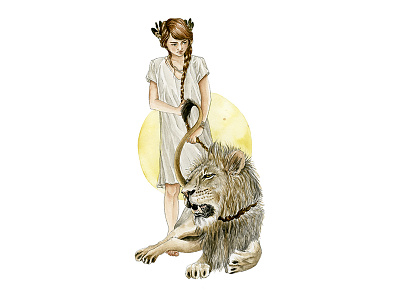 XI: Strength braid cards deck girl hair illustration lion strength sun tarot tarotcards watercolor