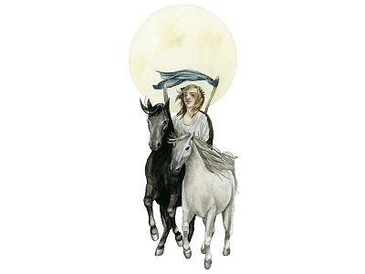 VII: The Chariot cards chariot deck horse horses illustration moon sun tarot tarotcards watercolor