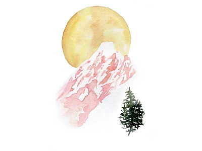 Pink Mountain forest green landscape mountain outdoors pine pink sun travel tree watercolor yellow