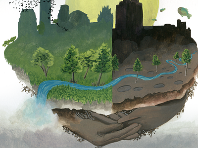Wander: Twin Cities austin childrens city gouache hands illustration landscape river texas tree