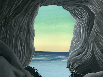 The Cave We Swam Into gallery gouache illustration landscape ocean painting rocks