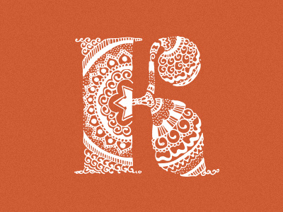 Elaborate K beautiful hand drawn henna illustration intricate orange ornate pattern type typography