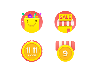 Icons of double eleven badge discount icon sale shop store yellow