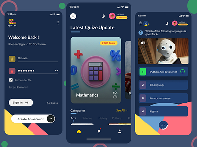 Quizzy - Mobile Quiz app (Dark Mode) mobile app design mobile ui ui