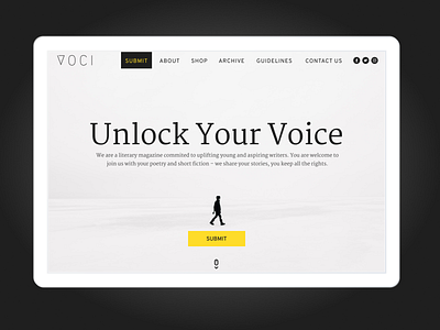 VOCI literary magazine brand design branding and identity design header literature logo magazine ui ui design uiux ux web web design website