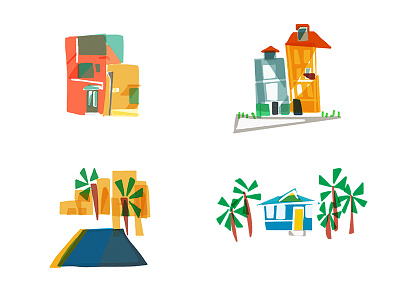 Tropical shapes architecture colorful digital drawing illustration images palm trees playful shading shapes simplicity