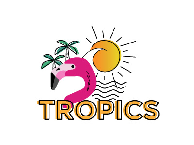 Tropics beach colorful design flamingo florida graphic icons line art logo palm trees tropical typography