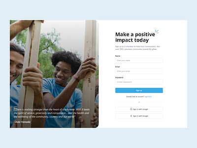 Sign up page - Volunteer dailyui desktop signup ui ux