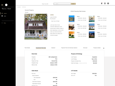 Real estate lending/borrowing platform application dashboard design investing platform real estate ui ux